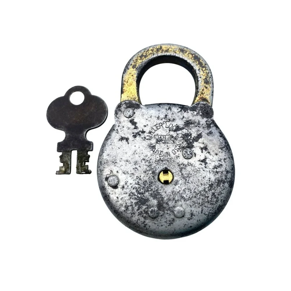 Miller Six Lever Padlock With Key Made In USA Vintage Antique Collectible Lock - Picture 4 of 8